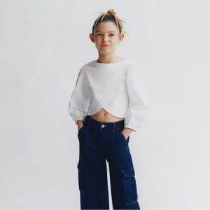 Zara girls white wrap crossover crop long sleeve top size 6